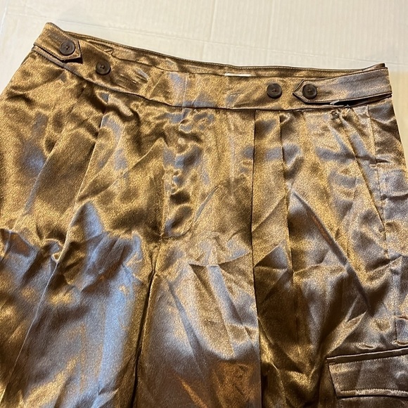 New-a new day-10-gold-high-rise, satin, pleated, wide leg, slouchy, cargo pants. - Picture 7 of 16